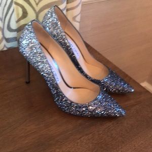 Jimmy Choo Romy 85 Course Glitter Pointy Toe Pumps